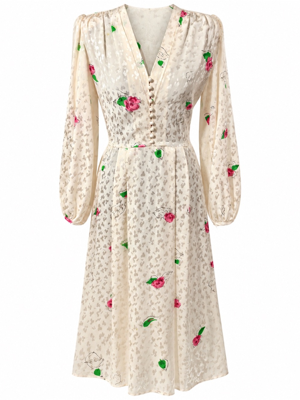 Francesca's Collections Cream Midi Dress with Pink Rose Print - Picture 10 of 10